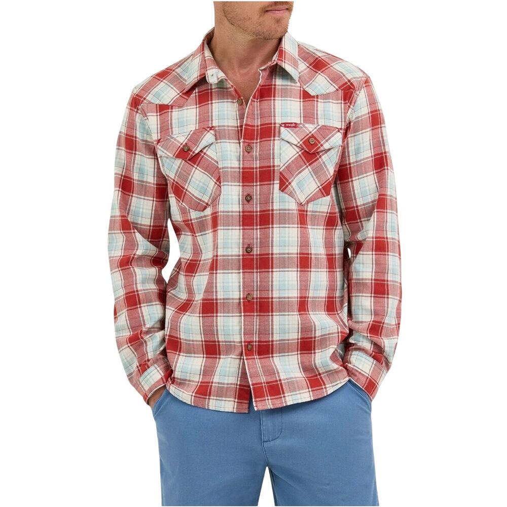 Wrangler Men's Plaid Broken Twill Shirt Size M Red Ochre Plaid NWT
